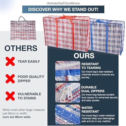 Laundry Bag Zips, XXL jumbo Heavy Duty Storage Bags Reusable Strong Nylon Large Boxes for House Moving Clothes & Wardrobe Storage backpack waterproof (4 Bags Mix (Red + Blue)) — view 2