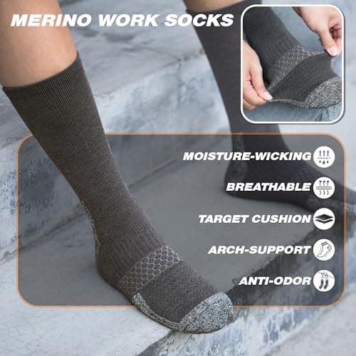 Rahhint Merino Wool Work Socks 3 Pairs Durable Compression Moisture Wicking Anti Blister Cushion Crew Outdoor Running Socks — view 3