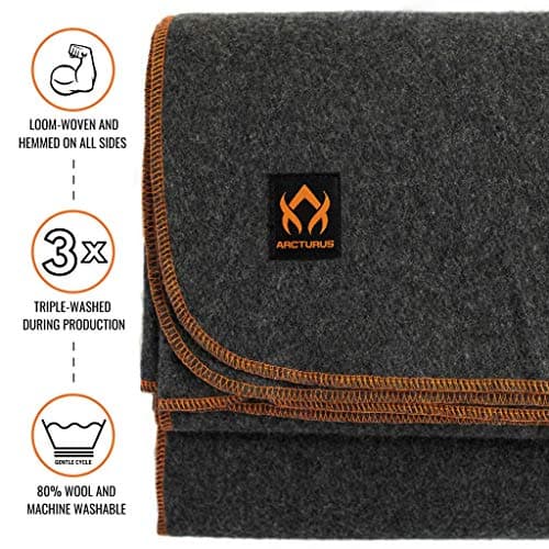 Arcturus Military Wool Blanket - 4.5 lbs, Warm, Heavy, Washable, Large 64" x 88" - Great for Camping, Outdoors, Survival & Emergency Kits (Military Gray) — view 2