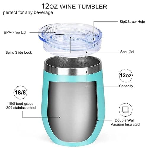 Gteller 12oz 355ml Stainless Steel Wine Tumbler Stemless Glasses with Lids Double Insulated Travel Mug Perfect for Wine, Coffee, Drinks, Champagne, Cocktails (Olive Green) — view 2