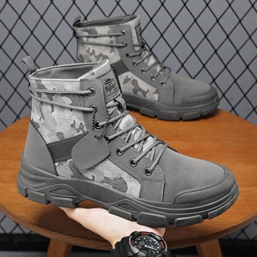 Mens Waterproof Tactical Military Boots - High-Top Hiking Shoes for Outdoor Trekking - Non-Slip Wear Resistant Combat Work Shoes, Camouflage Security Hunting Boots — view 3