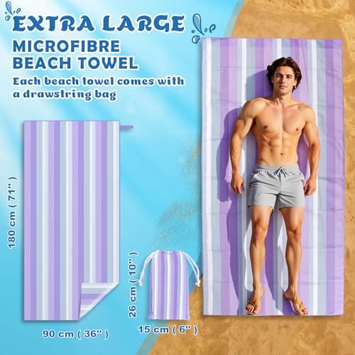 Anavasi Microfibre Beach Towels for Adults, 1 Pack 180 x 90cm 100% Recycled — view 2