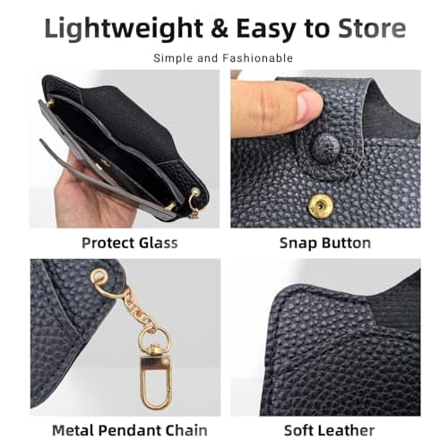 JiaaOne 2Pcs Slim Glasses Case -Leather Glasses Case with Keychain for Bags, Sunglasses Case for Women Men, Travel Business Gift (Black & Khaki) — view 3