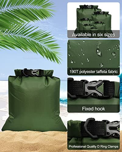 Victoper Waterproof Dry Bag Set 6 Pcs, Lightweight Large Capacity Ripstop Dry Bags Waterproof in 8L 5L 3.5L 3L 2.5L 1.5L Organizer Storage Bags for Outdoor Hiking Camping Fishing Cycling Use (Green) — view 3