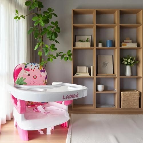 LADIDA Baby Booster Seat and High Chair, Easy to Fold and Transport, Adorable Pink Unicorn Design — view 3