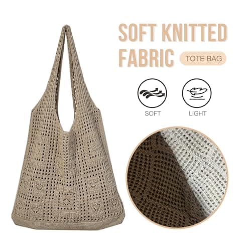 CHANXIUZAI Crochet Tote Bag, Mesh Beach Bag, Women's Knit Summer Hobo Bag, Vacation Boho Tote Bag, White (Purple) — view 6