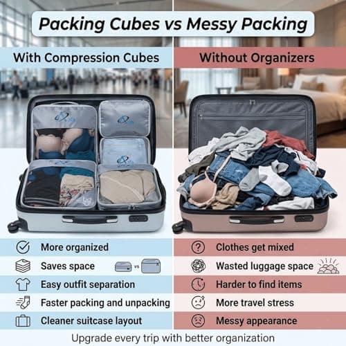 Aafa Compression Packing Cubes for Suitcases,7 Set Ultralight Packing Cubes for Carry on Suitcase,Travel Essentials, Multifunction Organisers, Holiday & Camping Accessories, Grey — view 5