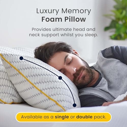 Cosi Home® Luxury Memory Foam Pillows 2 Pack with Bamboo Pillow Cover, Cooling Gel Filling & Adjustable Height - Breathable & Machine Washable for Side, Back & Front Sleepers (Size: 71 x 45cm) — view 2