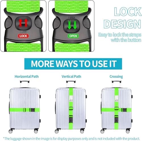 BILIONE Luggage Straps Adjustable Suitcase Straps, Lockable Against Accidental Opening, Easy to Identify Travel Accessories, Add a Bag Connector Holds Suitcase Together (2-Versatile Black) — view 2