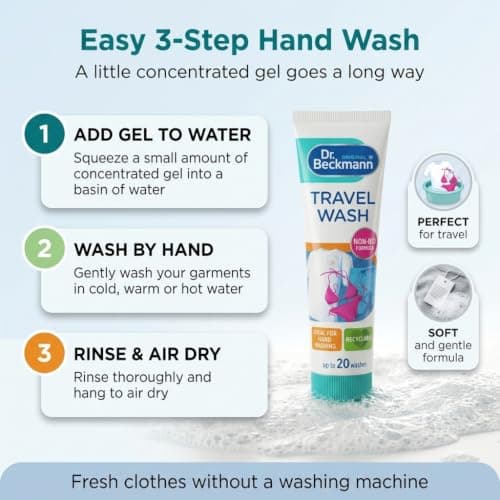 Dr Beckmann Travel Wash Non Bio Laundry Gel 100ml Pack of 3 - Hand Wash Detergent for Delicates, TSA-Friendly Travel Size, Up to 60 Washes, Gentle on Sensitive Skin — view 3