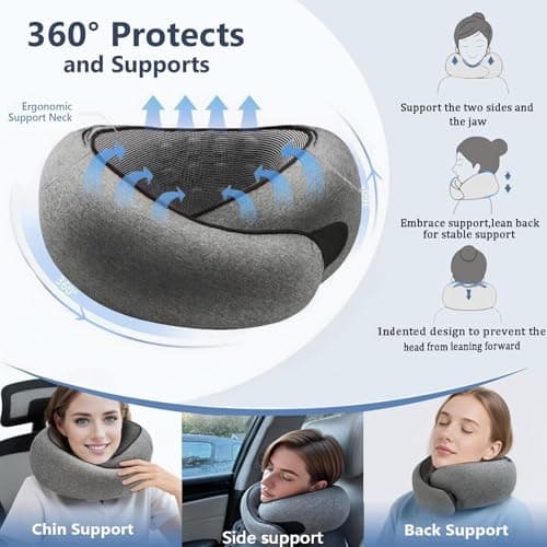 Furansijin Travel Neck Pillow for Airplane, Memory Foam, Hooded, Dark Grey — view 6