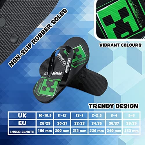 Minecraft Boys Sliders or Flip Flops for Beach and Pool - Boys Gifts (Black Flip Flops, 10-10.5 UK) — view 6