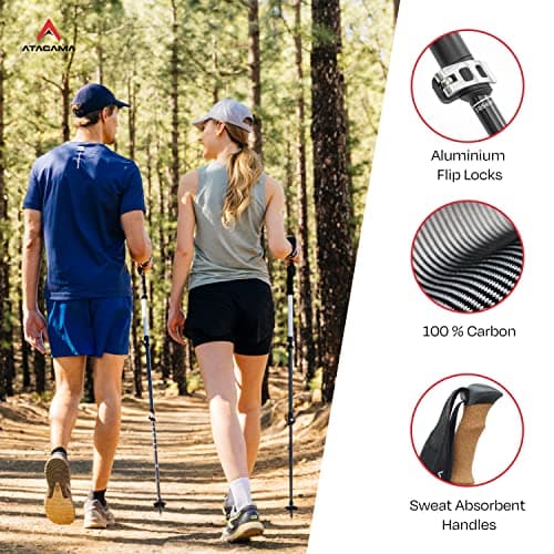 ATACAMA Trekking Poles Hiking Poles Telescopic Carbon Nordic Walking Poles for Men and Women Adjustable Lightweight Cork Handle Nordic Rubber Buffer — view 4