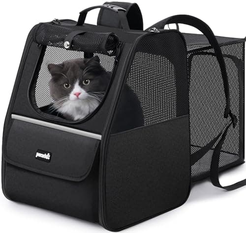 Pecute Cat Backpack Carrier Expandable, Breathable Cat Backpack,Black