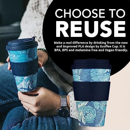 14oz 400ml William Morris Reusable Eco-Friendly 100% Plant Based Coffee Cup - Melamine Free & Biodegradable Dishwasher/Microwave Safe Travel Mug, Acanthus — view 3