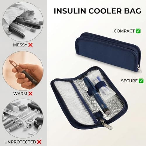 Hopzab Portable Insulin Cooler Bag, Insulated Medication Travel Case, Durable Oxford Fabric Thermal Pouch for Diabetic Supplies, Compact and Easy Carry with Secure Zipper(Navy Blue) — view 5