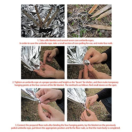 Eujgoov Emergency Blanket Thermal Outdoor Survival Tent for Camping Hiking Emergency Kits (gold-1pcs) — view 4