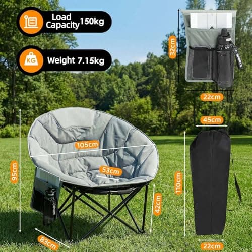 Clevich Folding Moon Chair, Heavy Duty Camping Chair with Breathable Mesh, Padded Cushion, Storage Bag, Supports 150kg Portable Garden Chair for Fishing Beach Outdoor Indoor — view 3