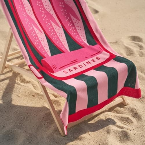 OHS Beach Towel Sardine Striped, Super Soft Quick Dry Sand Free Beach Towels for Adults Kids Large Lightweight Compact Travel Summer Essentials Microfibre Towel, Pink/Green - 71 x 152cm — view 3