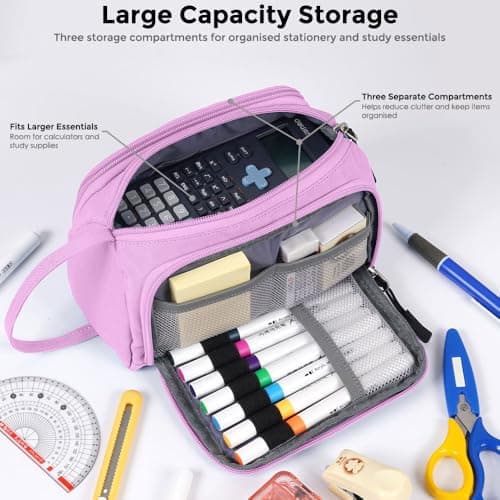 SharkByte Large Pencil Case Organiser, Big Capacity Aesthetic Stationery Storage Pouch with Compartments, Pen Holder for School, College, Study Supplies, Desk Organisation & Travel Essentials — view 3