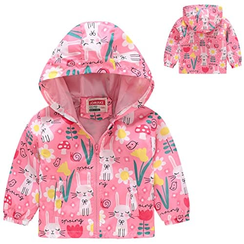 Toddler Baby Waterproof Rain Jacket Cute Animal Graphic Zipper Raincoat Kids Boys Girls Spring Fall Windproof Lightweight Hooded Windbreaker with Pockets Trendy Casual Rain Coat (Pink, 12-18 Months) — view 3