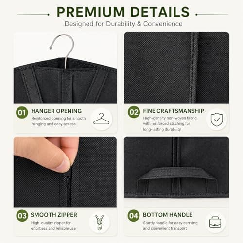Yelinosk 2 PCS Black Suit Bag for Man 60x120cm, Dust Cover, Carrier, Storage Bag for Coats, Tuxedo - Reusable Full Zipper Garment Bag for Travel or Home — view 3