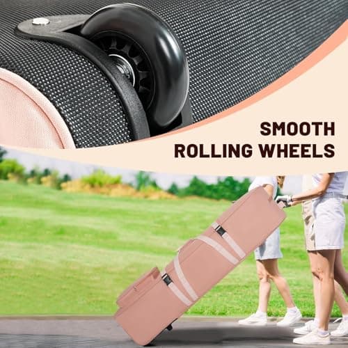 Golf Travel Bags with Wheels, 1200D Heavy Duty Oxford Wear-Resistant with Extra Storage Bag, Lightweight & Portable Golf Club Travel Cover for Airlines Easy Storage，Pink：Handle — view 6