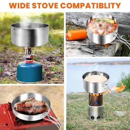 Camping Cookware Mess Kit 8PCS – Stainless Steel Camping Pots, Pan & Plates Set, Portable Cooking Equipment for Outdoor Camping, Hiking, Picnic & Travel – Compact Camp Kitchen Essentials — view 5