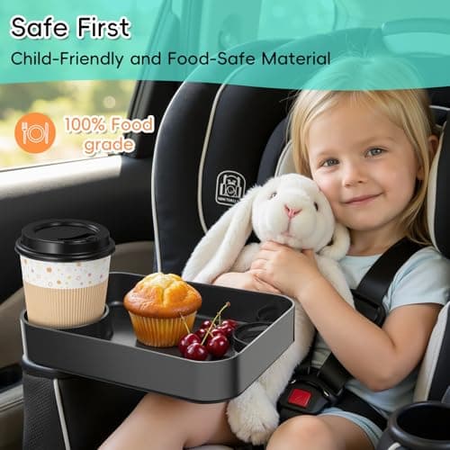 Kids Car Seat Tray, Travel Tray with Cup Holder for Toddler Baby, Kids Car Seat Food Snack Organizer for Road Trip, Stroller Snack Organizer Travel Must Haves Toddler Must Haves (Black, 1 Pack) — view 2