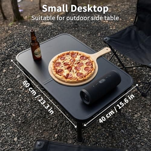 Bingyouth 2ft Small Folding Table 60x40cm, 26/55cm Adjustable Height Portable Camping Table, Lightweight Compact with Carry Handle for Picnic Garden Bedside, Easy-Clean Top, Black — view 5