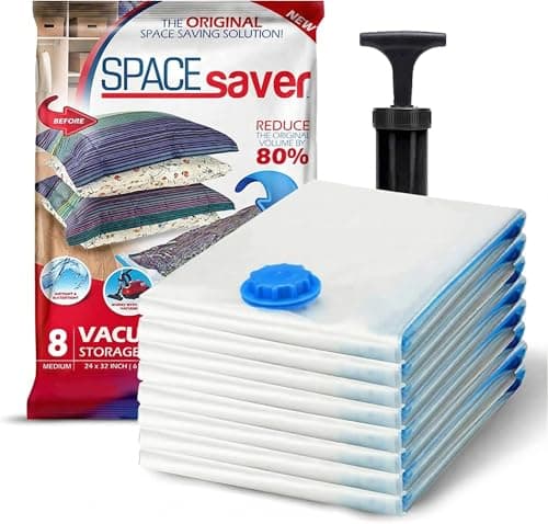 Spacesaver Vacuum Storage Bags for Clothes with Hand Pump, Medium, 8-Pack