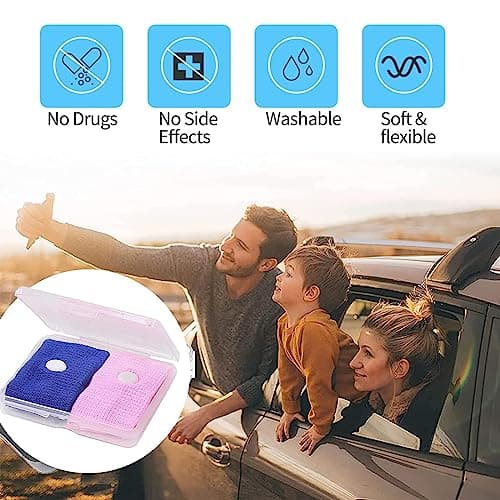 JEOPKO 2 Pairs Motion Sickness Wristbands,Sea Sickness Wristbands Travel Sickness Bands Motion Sickness Relief Bands Anti Nausea Wristbands Natural Nausea Relief for Sea Car Airplanes(Pink and Blue) — view 6