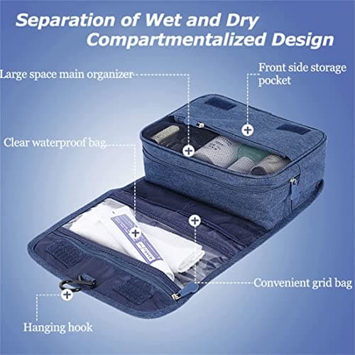 Travel Beauty Case,Hanging Travel Toiletry Bag,Multi-compartments for Organizing Personal Items,Metal Hanger for Hanging, Navy Blue — view 4