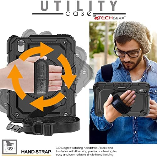 TECHGEAR Utility Case for iPad Mini 7/6 (8.3", 2024 7th Gen / 2021 6th Gen) Heavy Duty Rugged with 360° Stand, Hand & Shoulder Strap – Shockproof Armour Cover for Schools, Work, Outdoor Use - Black — view 4