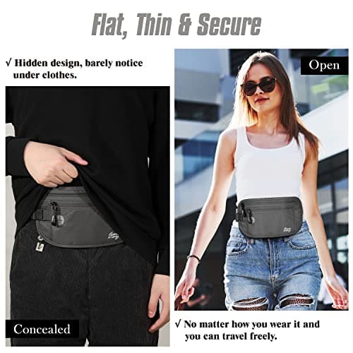 MoKo Travel Money Belt with RFID Blocking, 3 Pockets, Dark Grey — view 3