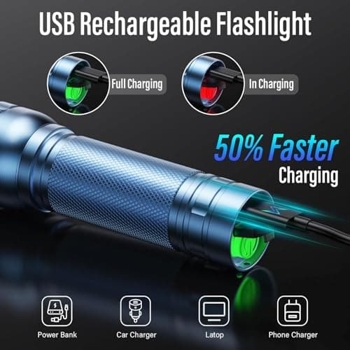 GEARLITE Rechargeable LED Torch, 2000LM Torches LED Super Bright with 3 Modes, Portable Small Torch with Battery, Waterproof Flashlight Zoomable for Power Cut, Emergency, Camping, Hiking, Outdoor-Blue — view 2