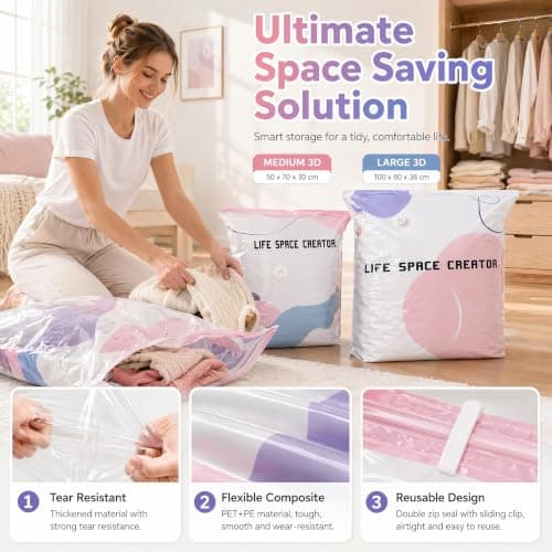No Pump Vacuum Storage Bags, 4PCS Vacuum Pack Bags for Clothes — view 3