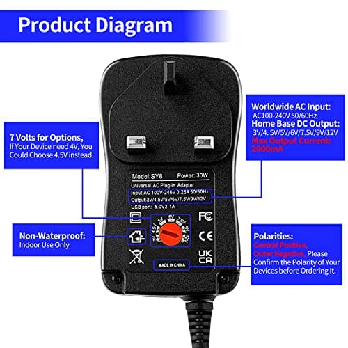 Universal AC to DC Power Adapter - Multi Output Voltages 3V 4.5V 5V 6V 7.5V 9V 12V Switching Power Supply with 8 Selectable Adapter Plugs for Routers Speakers Household Electronic — view 4