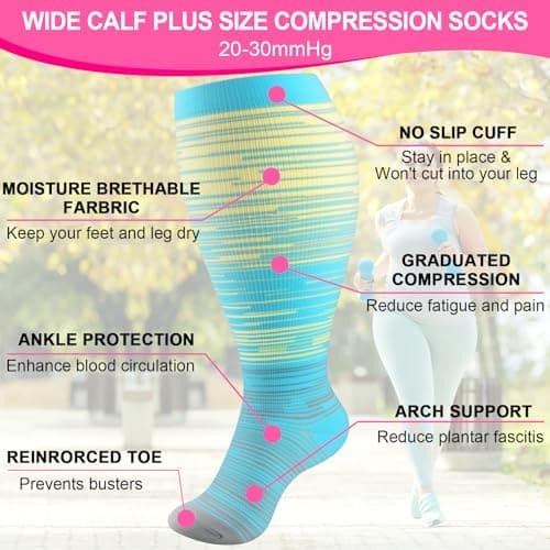TRIITECH 3 Pair Plus Size Compression Socks for Women and Men,20-30mmHg Wide Calf Knee High Compression Stockings for Circulation — view 3
