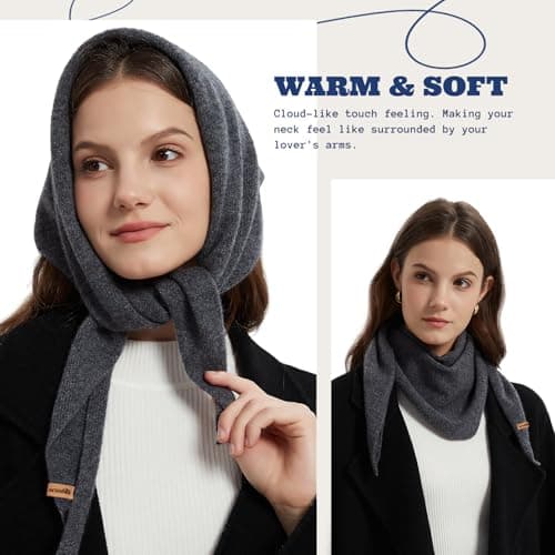 ACUSHLA 100% Merino Wool Triangle Scarf Women Neckerchie, Dark Grey — view 3