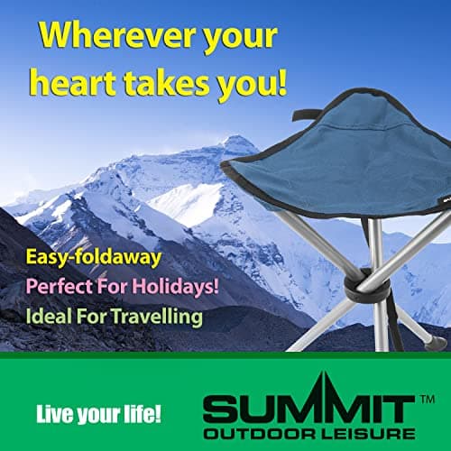 VFM e-Store - Indigo Blue Camping Stool - Small Folding Tripod Stool, Foldable Chair for Adults By Summit Outdoor Leisure - Lightweight, Compact Design Perfect for Hiking, Fishing, and Camping — view 5