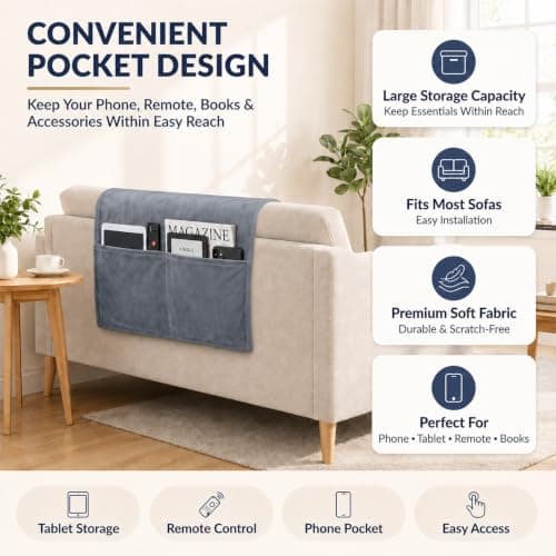 aquota Memory Foam Headrest Pillow for Recliner and Armchair, Non-Slip Ergonomic Neck Support Cushion with Side Pocket, Soft Chair Head Pillow for Sofa, Office Chair, Car and Travel, Grey — view 5