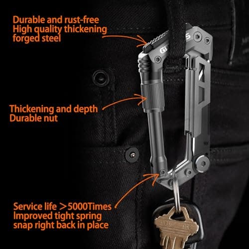 Locking Carabiner Clip 8 and 1 Multi Tool Heavy Duty Keychain Cool Pocket Gadgets Gifts for Men Cool Pocket Gadgets Outdoor Hiking Camping Essentials — view 6