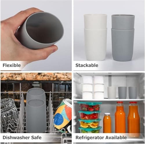 Topsky 4-Pieces Dishwasher Safe Plastic Tumblers Travel Mouthwash Cup Reusable Water Cup Travel Camping Portable Cups Coloured Plastic Cups 2 Grey 2 White 280ml — view 4