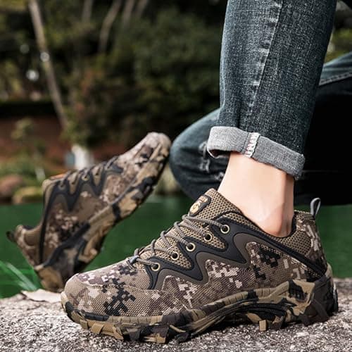 Hixingo Men's Women's Hiking Shoes, Anti-Slip Walking Boots Breathable Hiking Boots Wear-Resistant Trekking Footwear Camouflage Climbing Sneaker (Khaki,10.5) — view 2