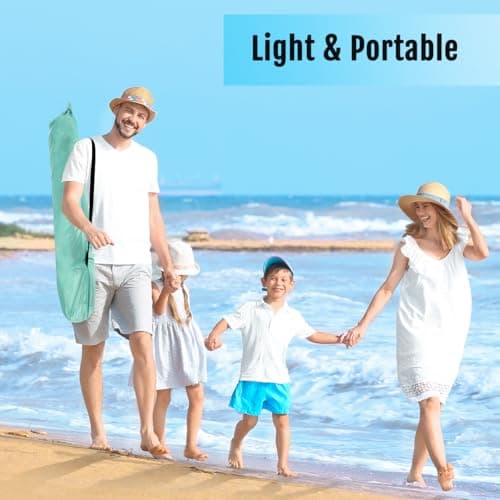 WhiteFang Deluxe XXL Pop Up Beach Tent Sun Shade Shelter for 5-6 Person, UV Protection, Extendable Floor with 3 Ventilating Windows Plus Carrying Bag, Stakes, and Guy Lines (Mint Green) — view 5