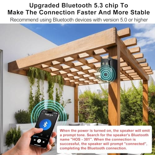 Herdio 3.5" Outdoor Bluetooth Speakers Wired Waterproof, 200W 3 Way Upgrade Premium Wall Mount Speakers, Durable Mountable Loud Sound System for Patio Indoor Deck Garage (Black Pair) — view 3