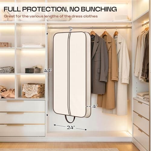 MISSLO 43" Suit Bags for Women Heavy Duty Garment Bag for Clothes Travel Mens Suit Carrier for Coats, Jackets, Shirts, Dress Cover, Beige — view 3