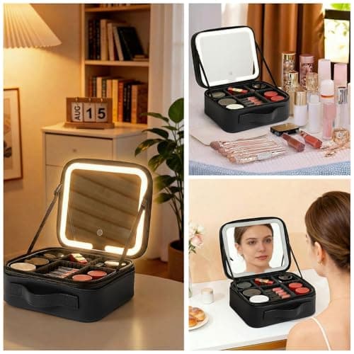 Travel Makeup Bag with LED Mirror, 3 Light Modes Light Up Vanity Case — view 3