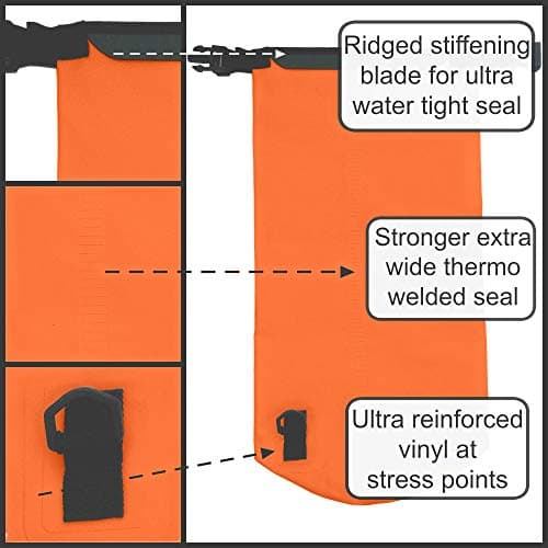 Premium Waterproof Bag, Sack with Phone Dry Bag and Long Adjustable Shoulder Strap Included, Perfect for Kayaking/Boating/Canoeing/Fishing/Rafting/Swimming/Camping/Snowboarding (Orange, 20 L) — view 5